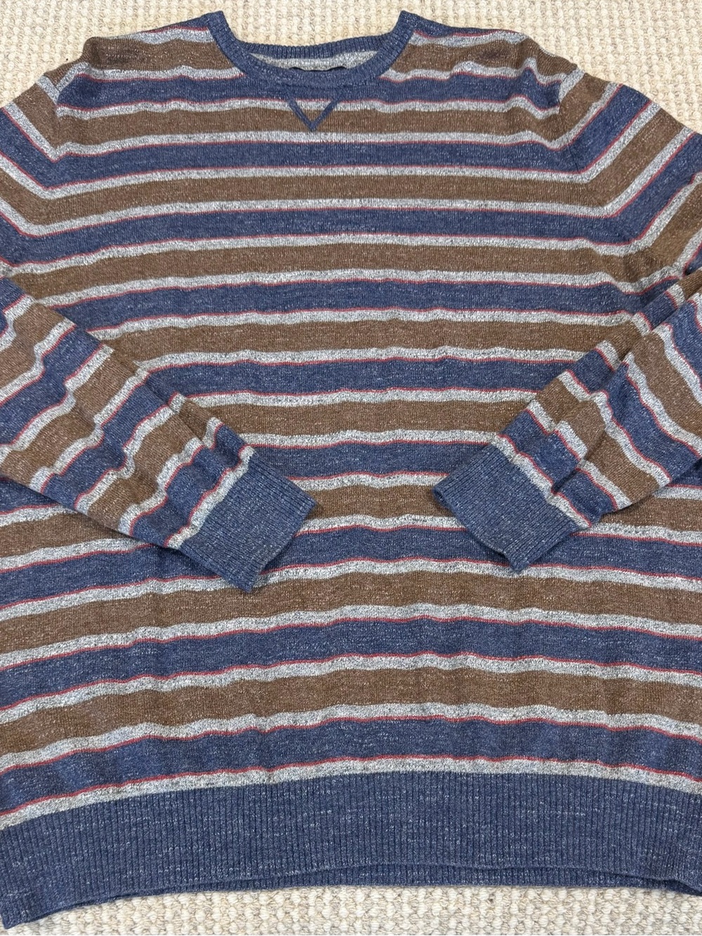 johnnie-O Striped Crewneck Pullover Sweater 100% Cotton Knit Men’s XL Blue Gray